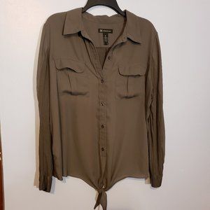 INC Long Sleeve Gray Blouse - Knot at waist - XL